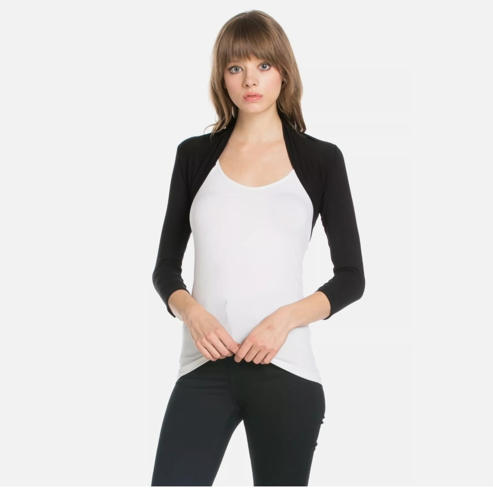 CAbi Black and White Raglan Tank Top Fitted 3/4 Sleeve